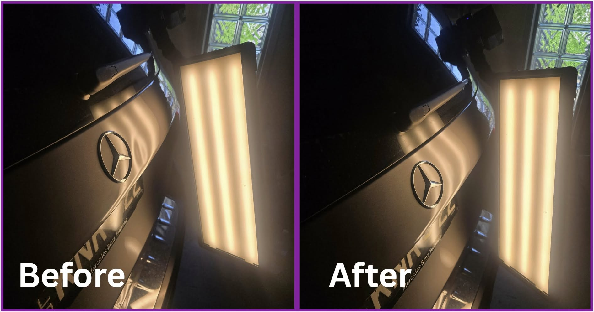 Before and after paintless dent repair