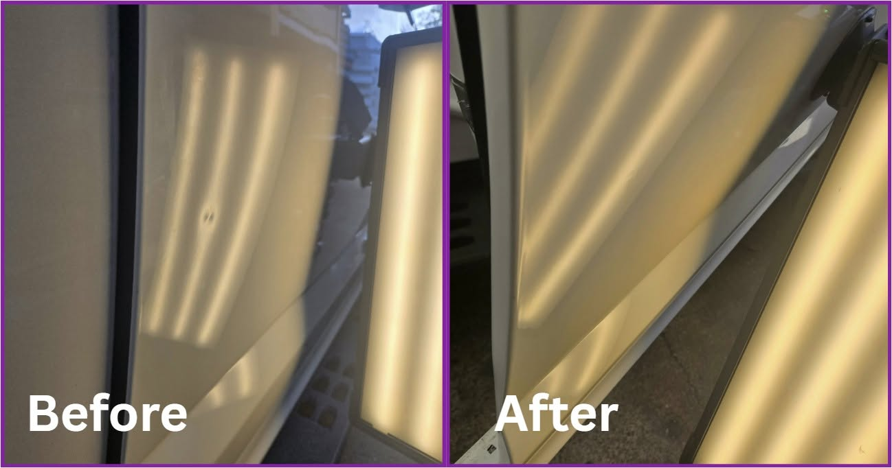 Before and after paintless dent repair