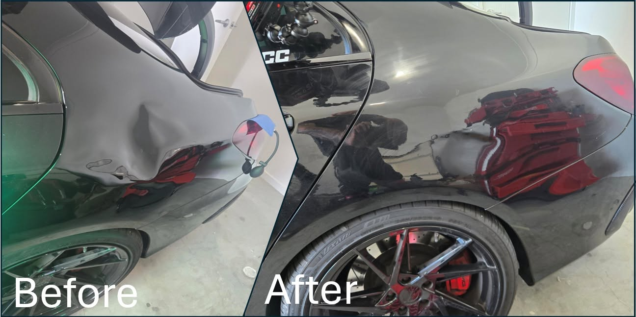 Before and after paintless dent repair